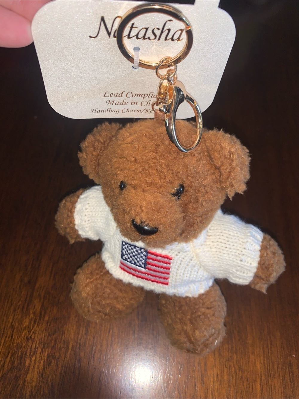 Patriotic Teddy Bear in American Flag Sweater Bag Charm from Natasha NWT - Picture 6 of 9